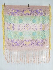 Vintage gorgeous WWll Taj Mahal Silk satin Piano Shawl 1940s scarf 84x80cm