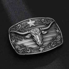 American Flag Bull Western Cowboy, Cowgirl Belt Buckle Antique Silver Tone