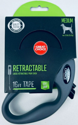 Great Choice Dog Leash Retractable 16 ft Cord - Size Medium / max 55 lbs - Black