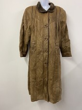Vintage Leather Coat Christ Size 14 16 Brown Designer Bohemian Long Soft Fur