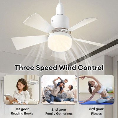 Large Ceiling Fan E27 Socket Fan with Dimmable LED Light Remote Controller 30W