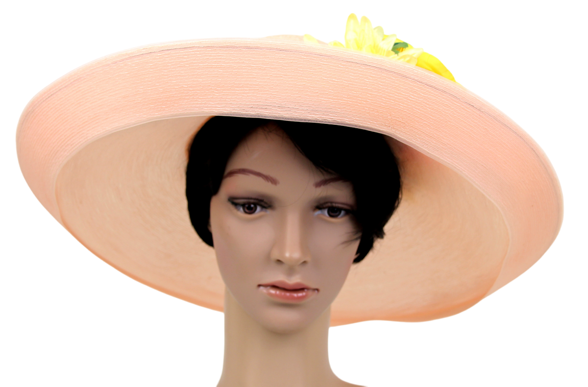 Patricia Underwood Pale Pink Oversize Wide Brim Flowers 