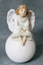 Winter Angel Sitting on Snowball Christmas Holiday Statue Angelic Figurine