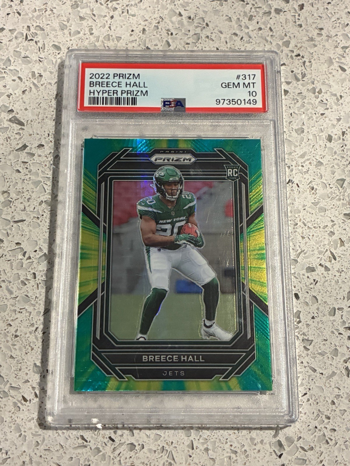 2022 Breece Hall RC #317 Panini Prizm Hyper Prizm PSA 10 Gem Mint /175 Rookie