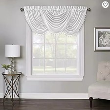 White window waterfall valance light filtering 3 curtains panels.  K 