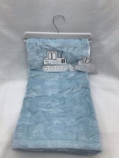 Blue Embossed Baby Blanket Construction Trucks Cars Vehicles Light Blue Boys NEW
