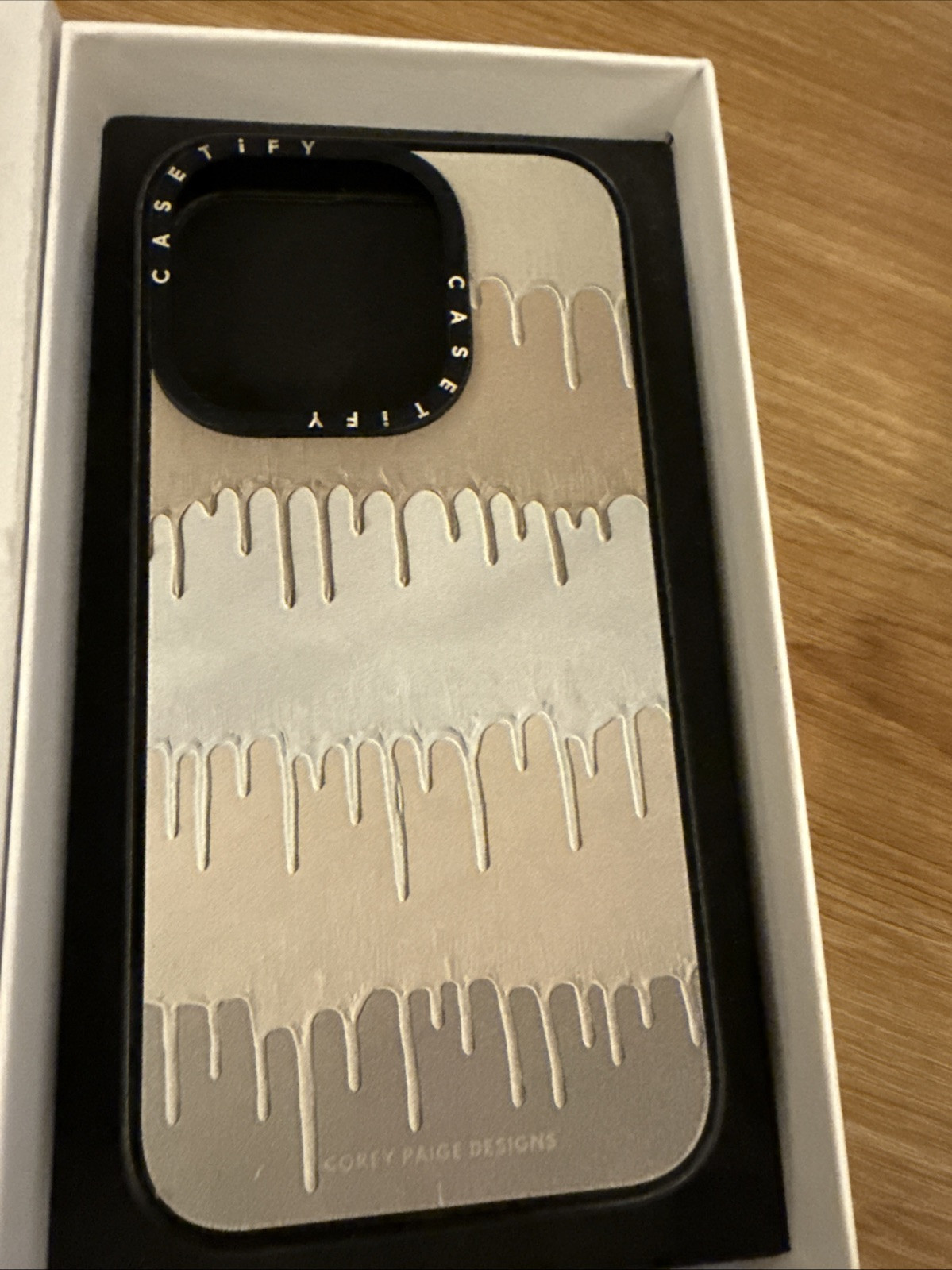 Casetify Compatible iPhone 15 Pro Tan Painted Drips Clear Black Case-image