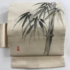 JAPANESE KIMONO BELT NAGOYA OBI BEIGE PURE SILK EE4382