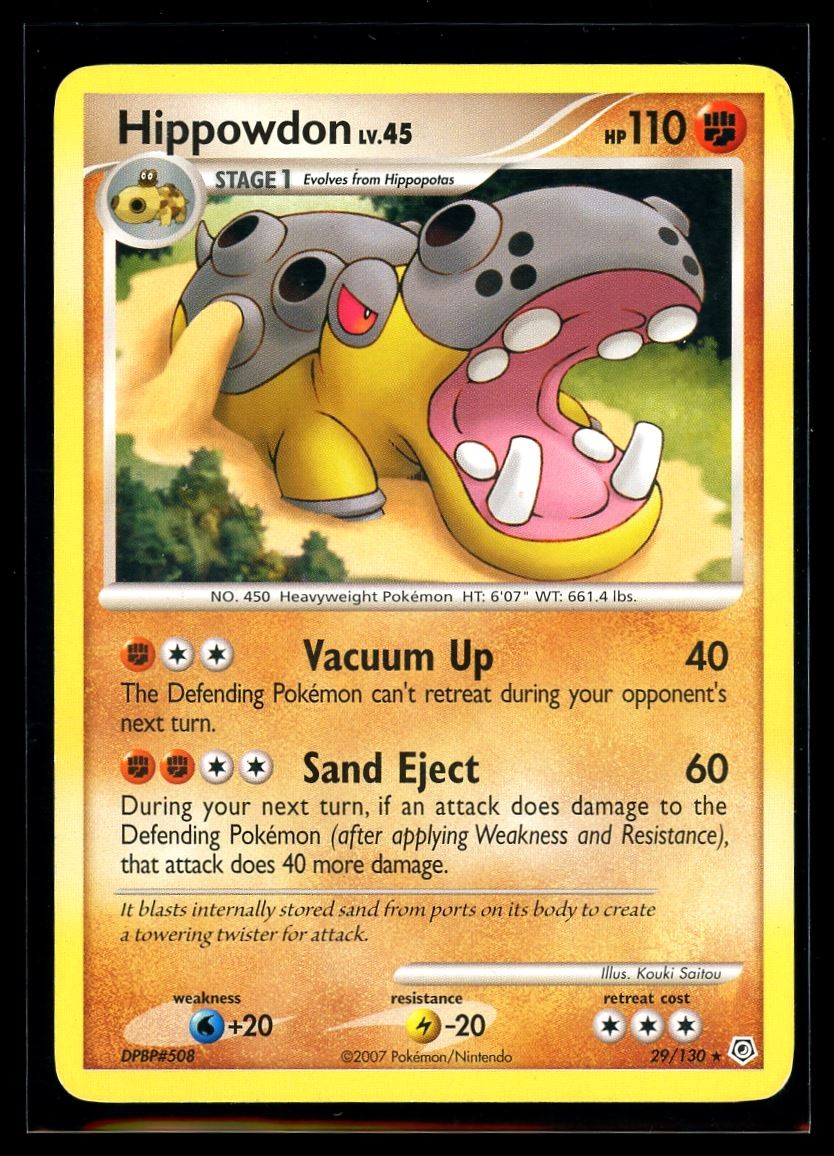 2007 Diamond & Pearl Hippowdon #29 Non Holo Rare Pokemon Card
