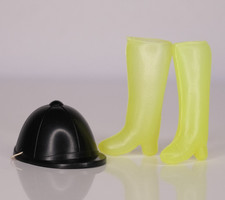 Mattel Barbie Zubehör - Helm Hut Stiefel Pferd reiten für Puppe - gelb schwarz