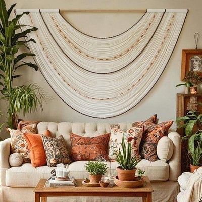 Flber Macrame Wall Hanging Handcrafted Boho Wall Decor Bead Woven Wall Hangin...