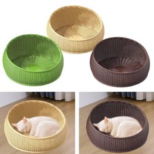 Wicker Cat Bed Lightweight Scratch Resistant Washable Handmade Woven Basket