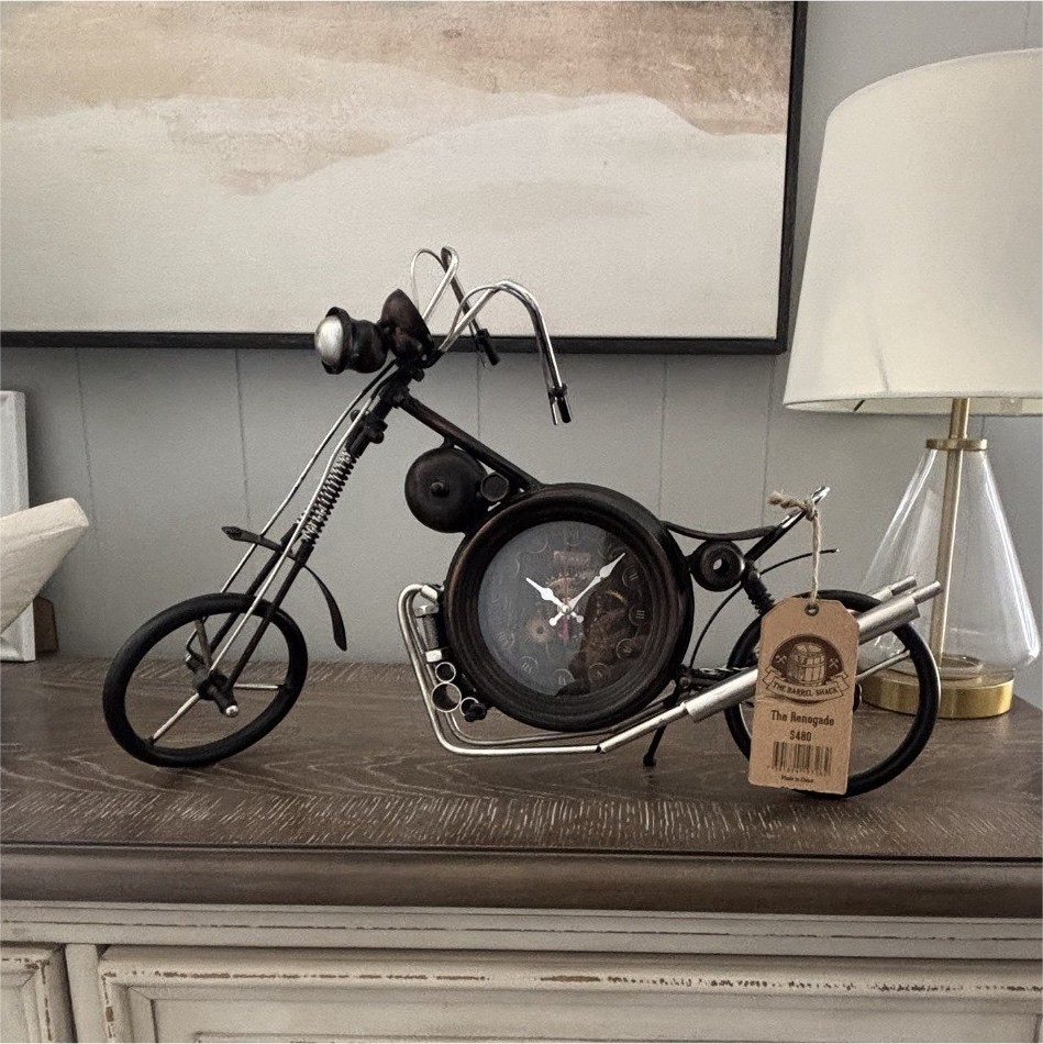 The Barrel Shack Renegade Motorcycle Clock NWT (small bend on front bars) 