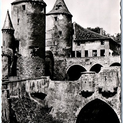 c1950s Metz, France RPPC Germans' Gate Bridge Seille River Medieval Towers A347