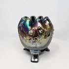 Northwood Amethyst Carnival Glass Wild Rose Three Footed Rose Bowl 4"H Antique