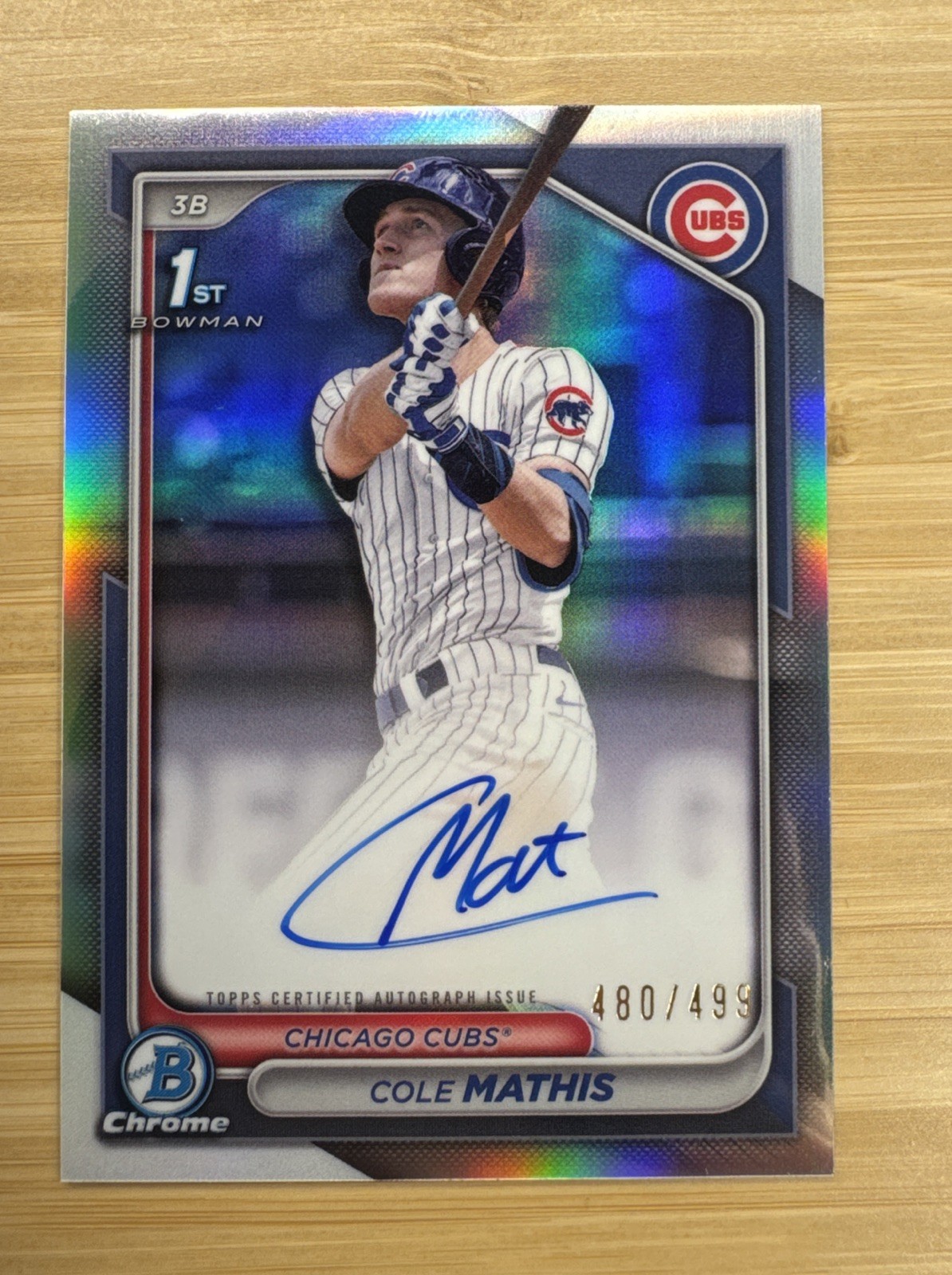 COLE MATHIS - 2024 Bowman Draft - Chrome Refractor Auto /499 #CPA-CMS Cubs