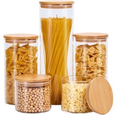 Glass Food Storage Jars with Lids Set of 5 , Perfect for Pasta, Cookies, Nuts...