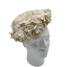 Vtg Union Made Ivory Flower Petal Pillbox Hat USA 20.25" Church Toque Cocktail