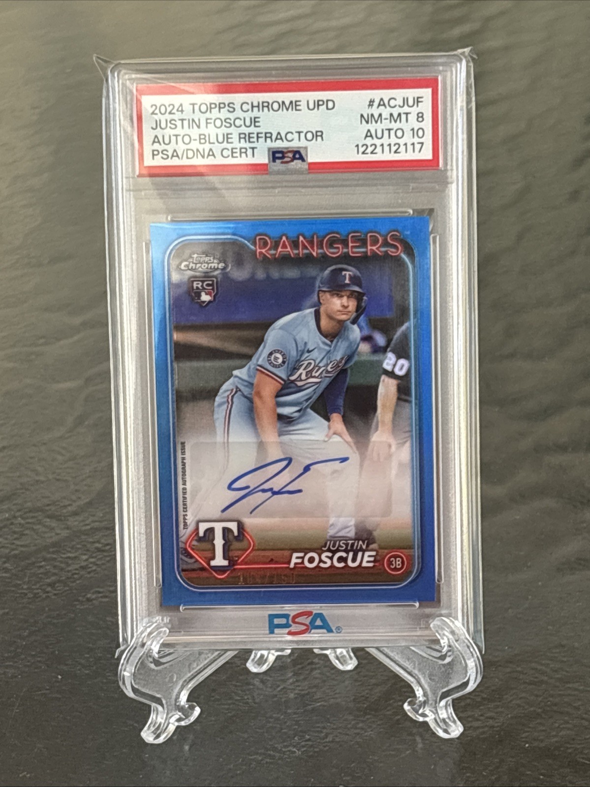 2024 Topps Chrome Rookie Autographs Justin Foscue #RA-JF Blue Refractor /150 RC)