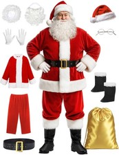 Santa Claus Costume for Men Santa Suit Adult 10PCS Plus Size Velvet Deluxe Sa...