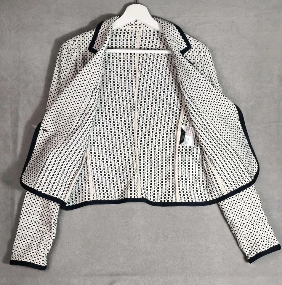 Max Mara Weekend Mujer Blanco y Azul Marino Sastre Bouclé Blazer UK12 Algodón Lino Foto 4 de 4