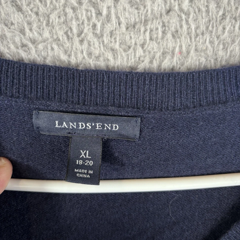 Lands End Sweater Womens XL (18-20) Navy Solid V-Neck 100% Cashmere Soft Top - Image 2 of 4