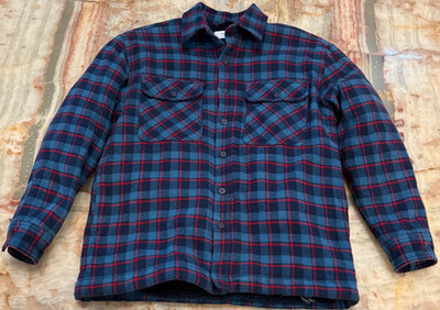 TNA Aritzia Women Flannel Button-Up Shacket Jacket Blue Red Plaid Sherpa Lined 1
