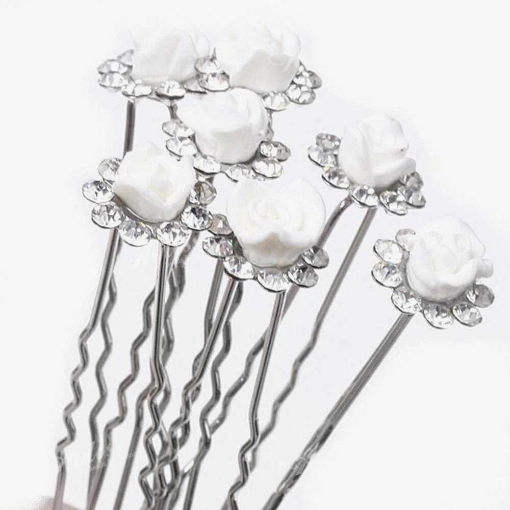 6 Épingles à Cheveux Gothiques - Boutons De Rose Noires En Satin - Style Émo/Rock