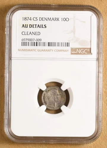 1874 CS Denmark Silver 10 Ore NGC AU Details