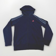 Adidas Youth Full Zip Hoodie Jacket Black 3 Stripe Red Logo Size L 13  14