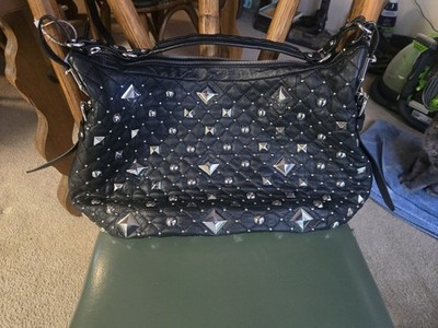 DKNY Black Hobo Bag Featuring Diamond Quilting and Metallic Stud Embellishments