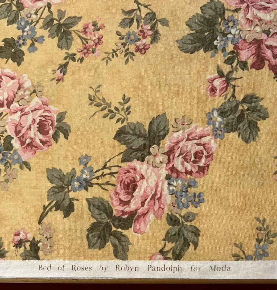 1 1/2 Yd  Moda Gold Green Reds Pink Bed Of Roses By Robyn Pandolph 42" Wide - Image 3 of 4