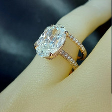 6.50 CT Crushed Ice Oval Moissanite Hidden Halo Engagement Ring | 14k Rose Gold