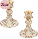 Set of 2 Gold Glass Taper Candle Holders Decorative Glass Candlestick Holders, M