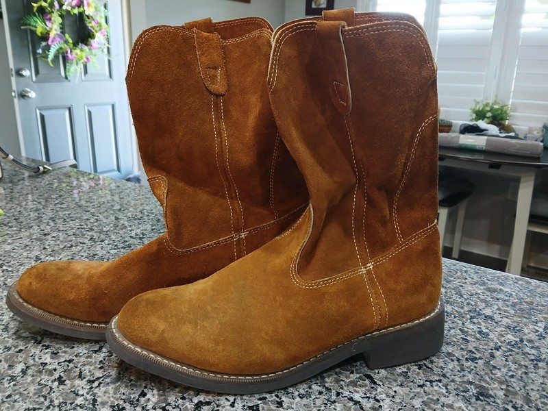 MENS HONCHOAS GENTLY WORN BROWN SOFT SUEDE LEATHER MID CALF WESTERN BOOTS SIZE 9