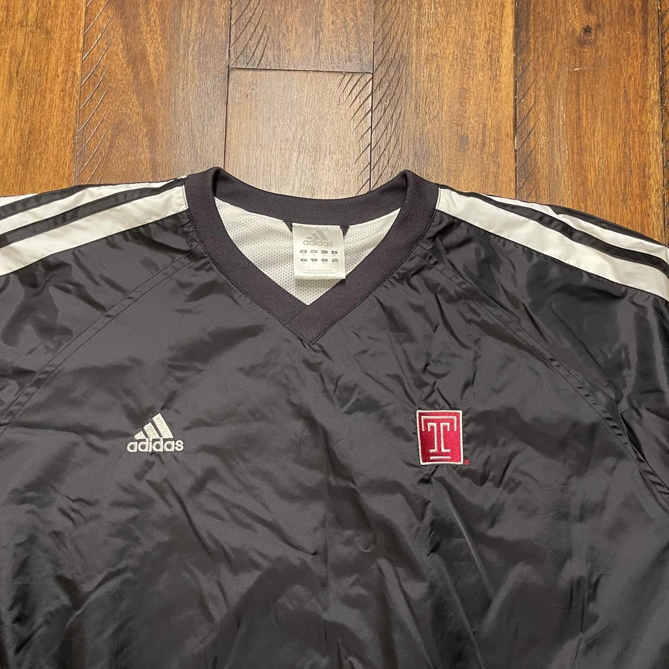 Chaqueta cortavientos vintage Temple Owls para hombre XL NCAA baloncesto Adidas cuello en V Foto 3 de 4