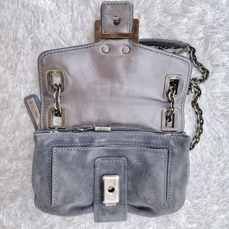 Bolso de Hombro Roger Vivier Cuero Gamuza Hebilla Cadena Gris Italia Foto 3 de 4