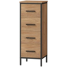 HOMCOM Narrow Bathroom Storage Cabinet with 4 Drawers for Small Spaces, Oak