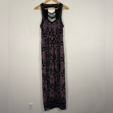 Free People Bohemian Moroccan Black & Pink Patterned Sheer Maxi Dress Whimsigoth