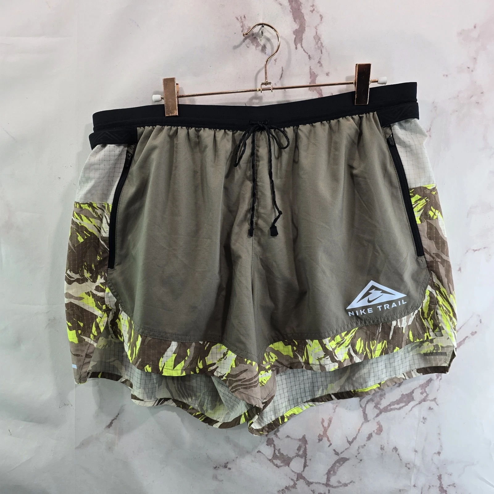 Nike Trail Shorts Mens XL Lined Running Brown Beige Black Neon DM4652-040