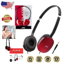 Red Wired On-Ear Headphones: Flat Foldable, 30mm Neodymium Driver, Soft Ear-P...