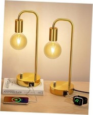 Industrial Table Lamp Set of 2 with A C Charging Port, USB USB Gold 2 packs