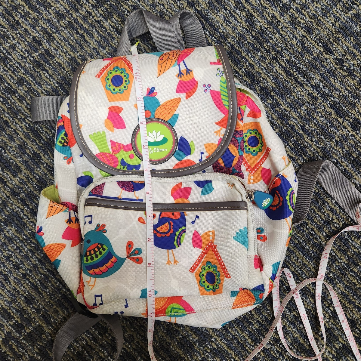 Nake Lily Bloom Birdhouse Birds Marley (?) Small Backpack Purse EUC | eBay