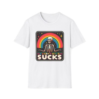 Everything Sucks Skeleton T-Shirt | Retro Rainbow Graphic