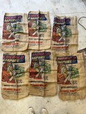 6 vintage emerald empire burlap sacks made in USA green peas