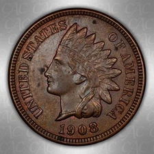 1908 Indian Cent CACG AU-55 CAC
