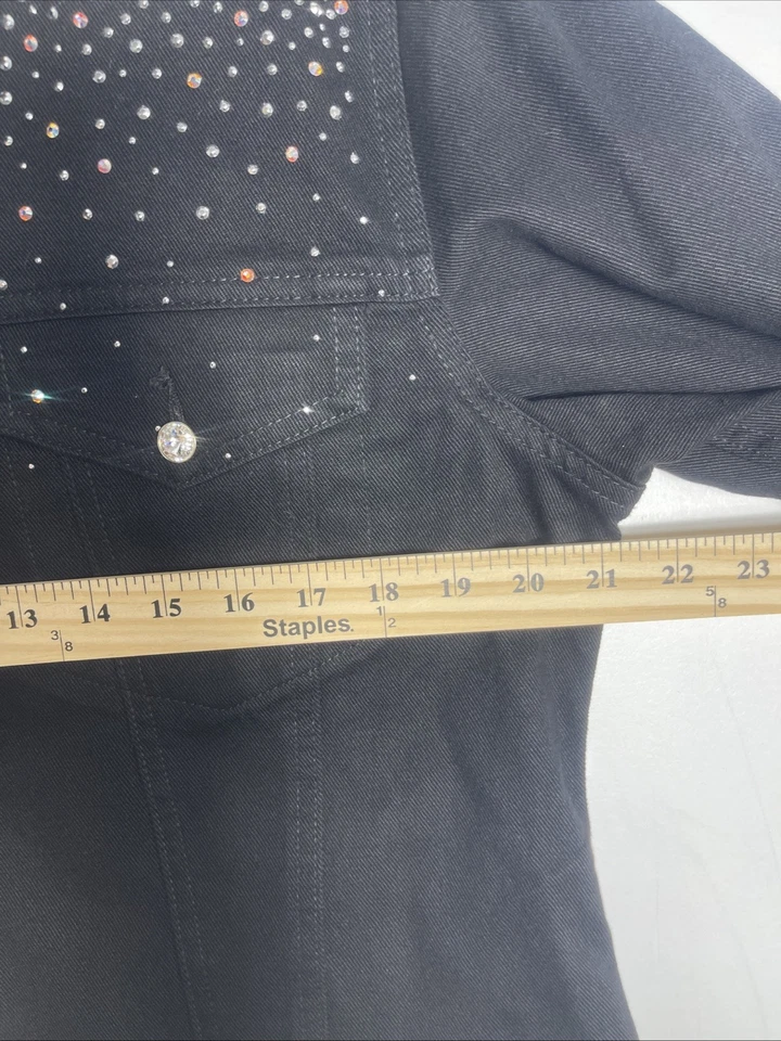 Chaqueta de mezclilla negra adornada con cristal Christine Alexander para mujer mediana nueva sin etiquetas Foto 4 de 4