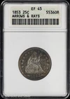 1853 25C Variety 2 Seated Liberty Quarter ANACS EF 45 | Soap Box XF