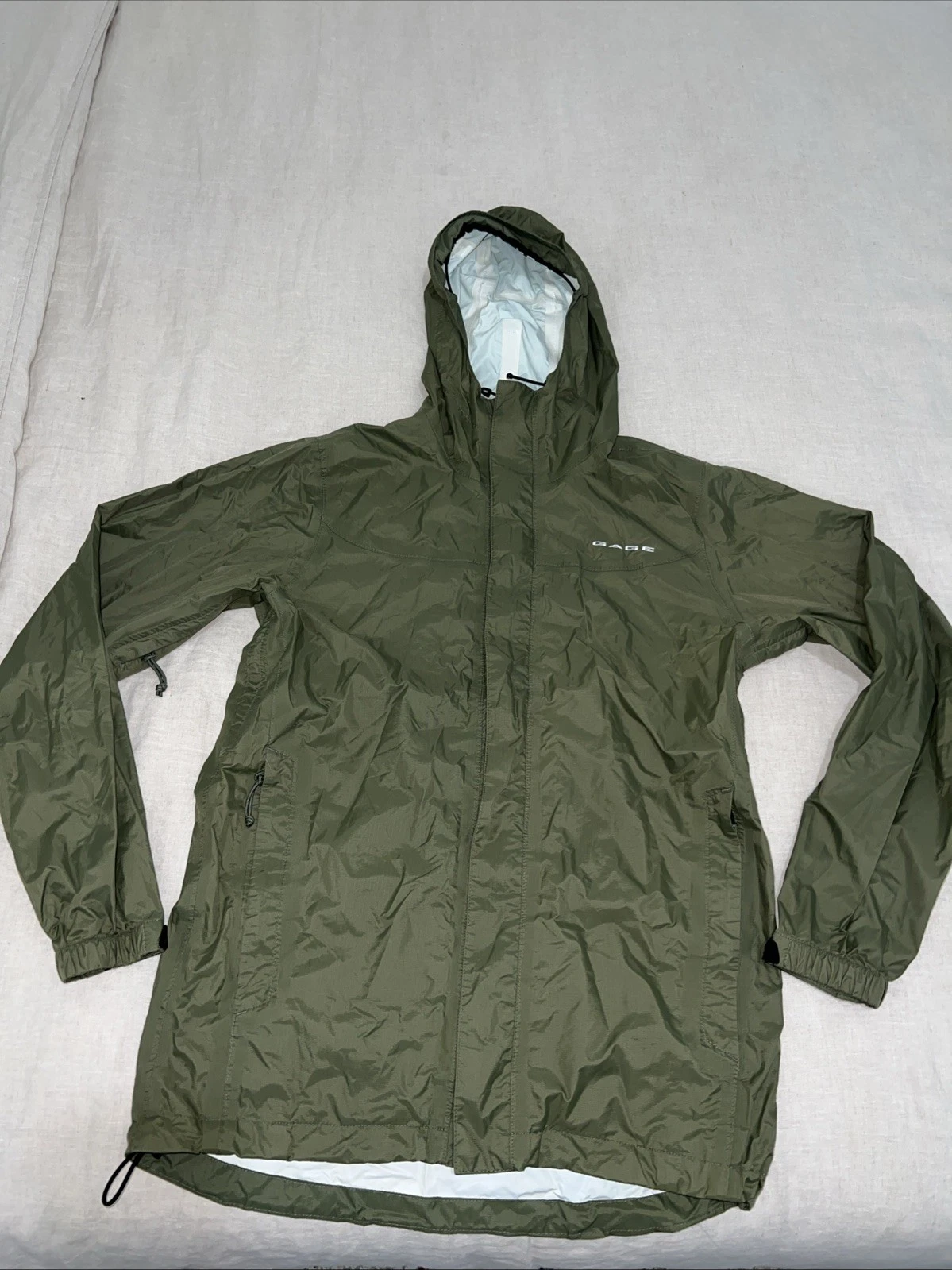 Gage Technical Gear Grundens USA Hooded Fishing Jacket Zip Front Mens XS Green