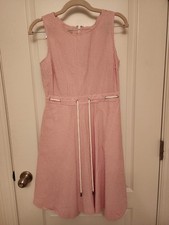 Talbots A-Line Dress 6P Petite Pink White Striped 100% Cotton Sleeveless